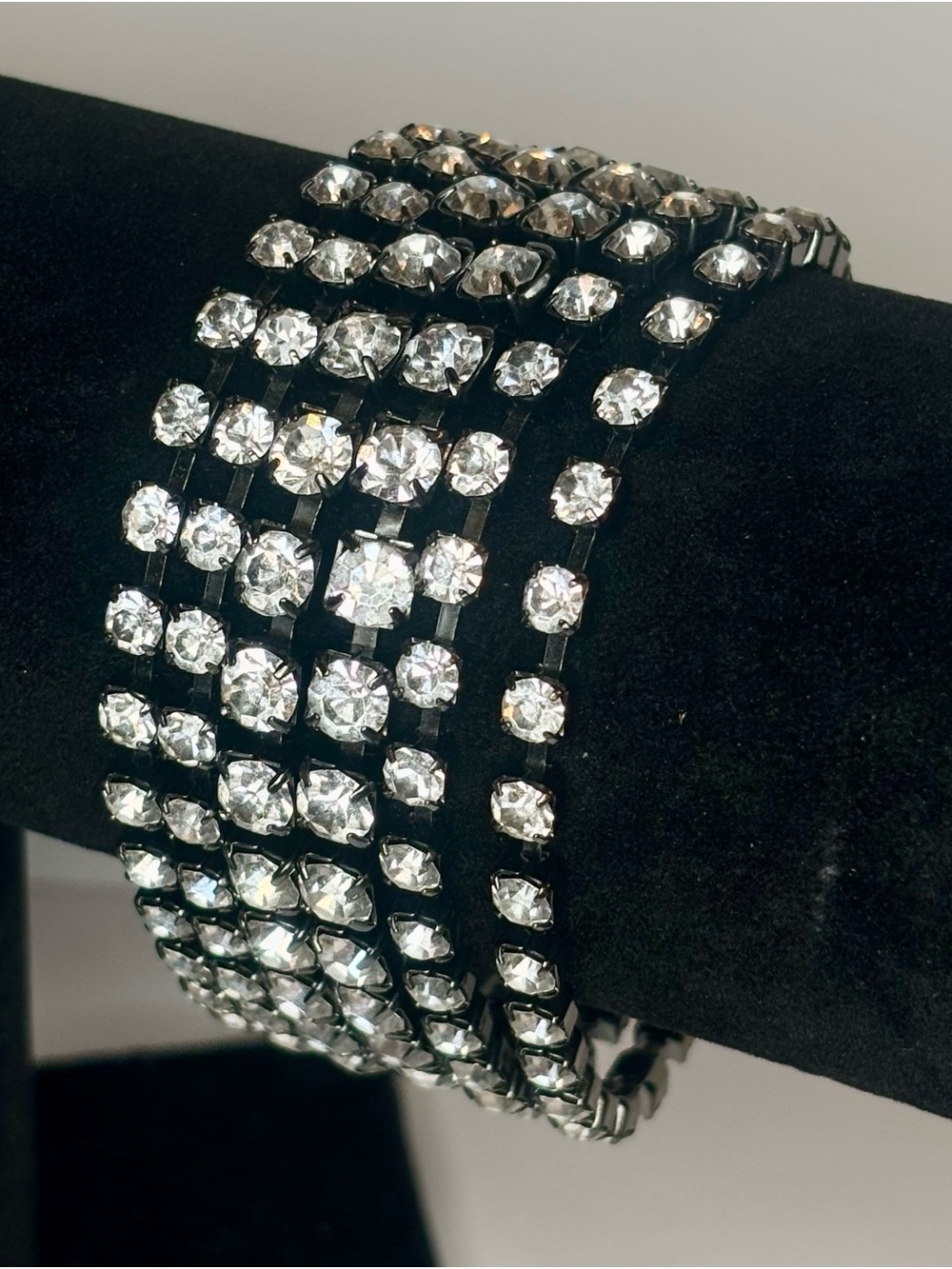 DKNY Black Multi-Row Crystal Cuff Bracelet